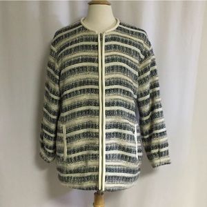 H&M Blue Cream Striped Textured Full Zip Jacket